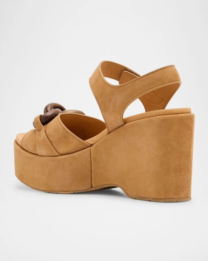Suede Chain Platform Wedge Sandals - Image 2