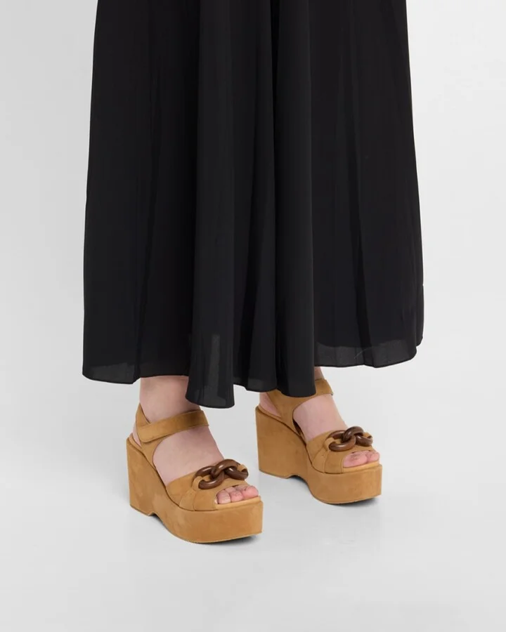 Suede Chain Platform Wedge Sandals - Image 5