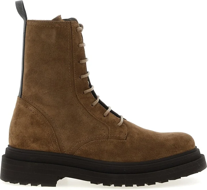 Suede Combat Boots Monile Boots And Ankle Boots Brown