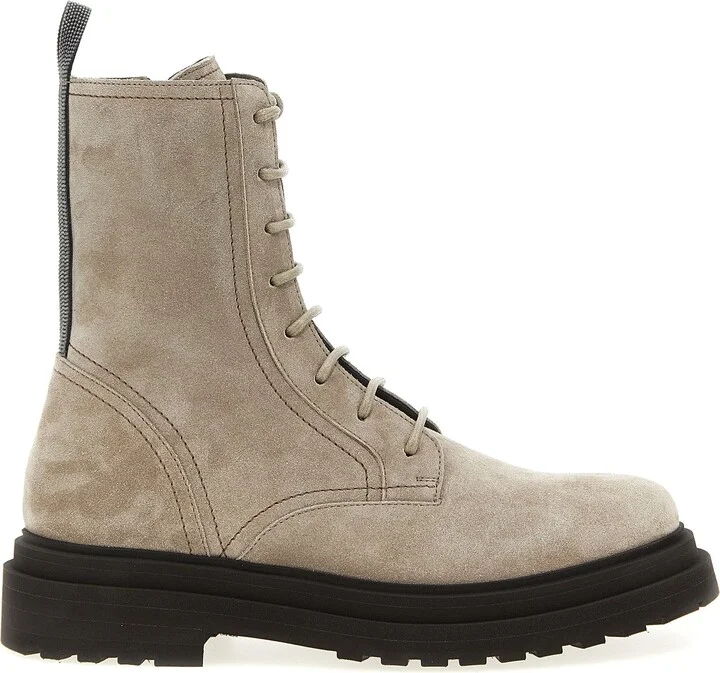 Suede Combat Boots Monile Boots And Ankle Boots Gray