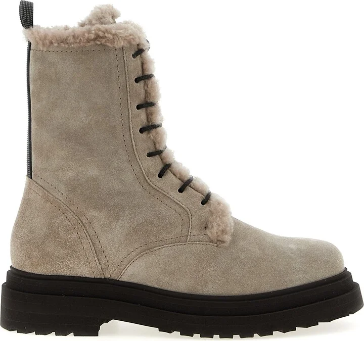 Suede Combat Boots Monile Boots And Ankle Boots Gray