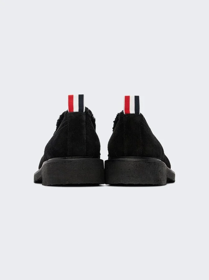 Suede Crepe Sole Shearling Penny Loafer Black