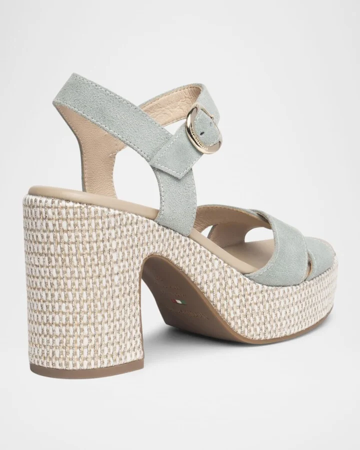 Suede Criss-Cross Strap Woven Platform Sandals - Image 5