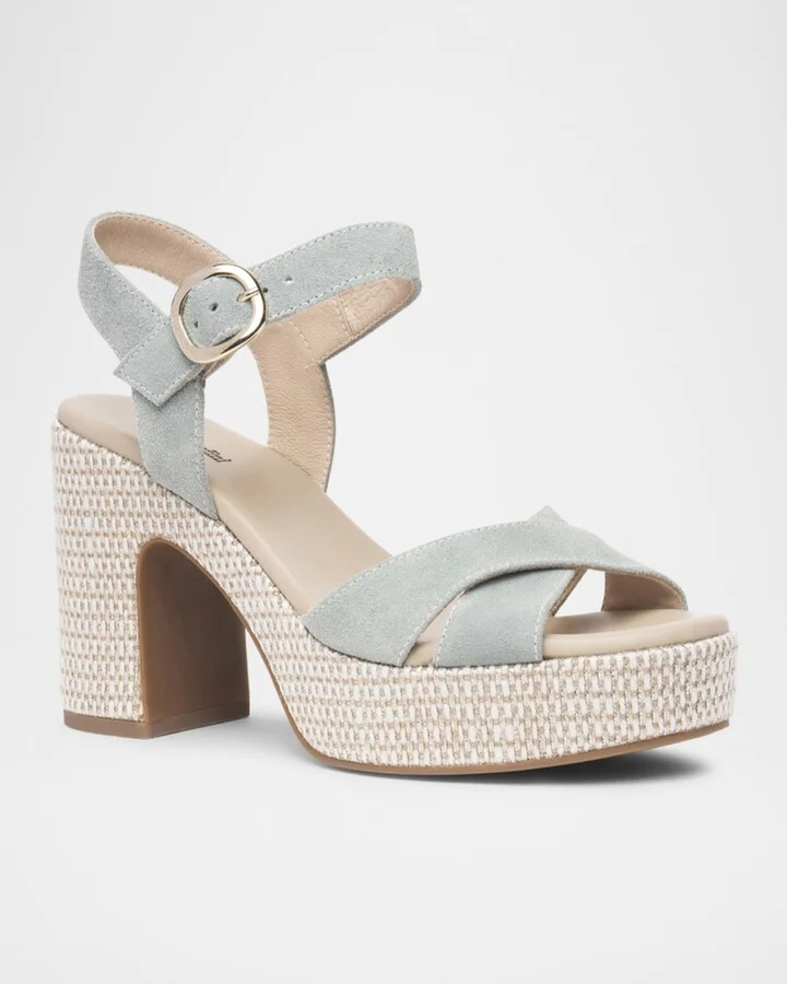 Suede Criss-Cross Strap Woven Platform Sandals - Image 6