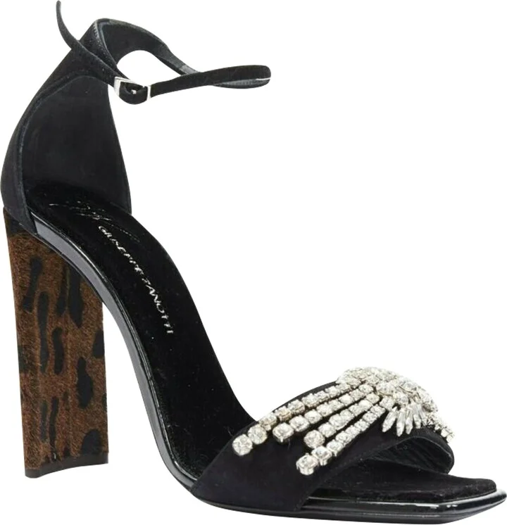 Suede Crystal Embellished Leopard Sandal