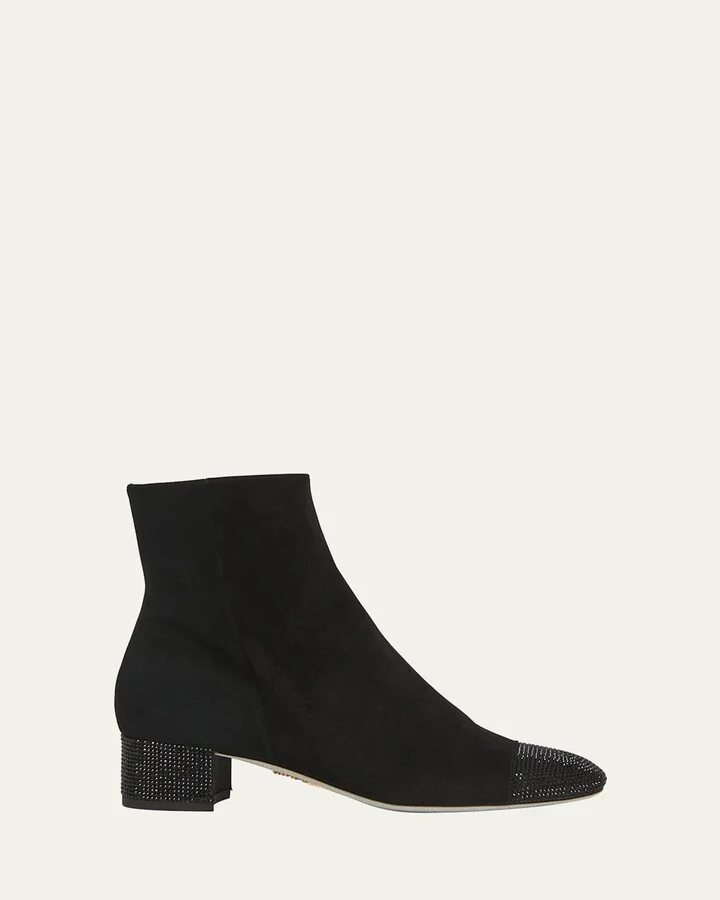 Suede Crystal Zip Booties