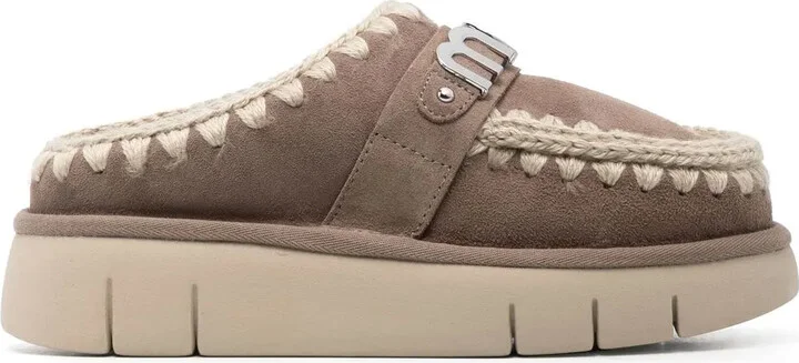 Suede Decorative-Stitch Mules