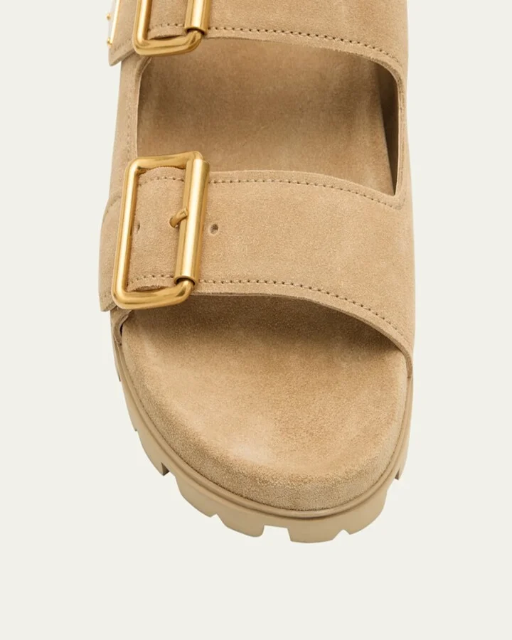 Suede Double-Buckle Slide Sandals - Image 6