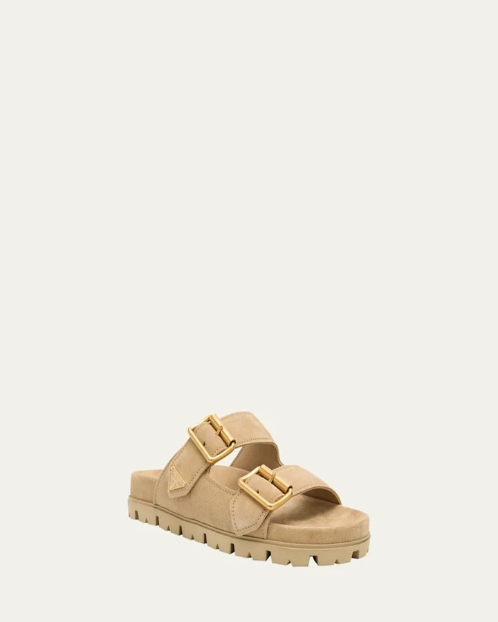 Suede Double-Buckle Slide Sandals - Image 7