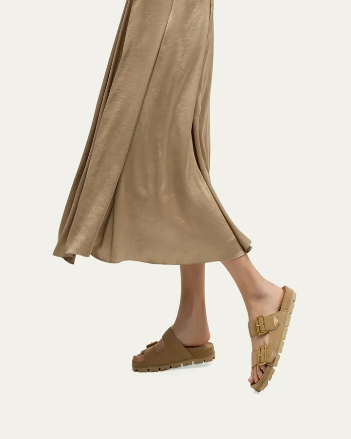 Suede Double-Buckle Slide Sandals - Image 9