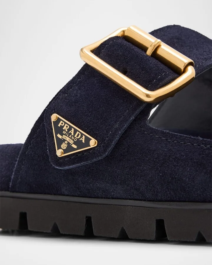Suede Double-Buckle Slide Sandals - Image 2