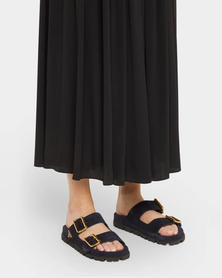 Suede Double-Buckle Slide Sandals - Image 3