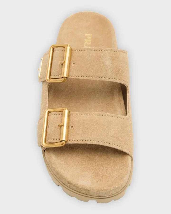 Suede Double-Buckle Slide Sandals - Image 8