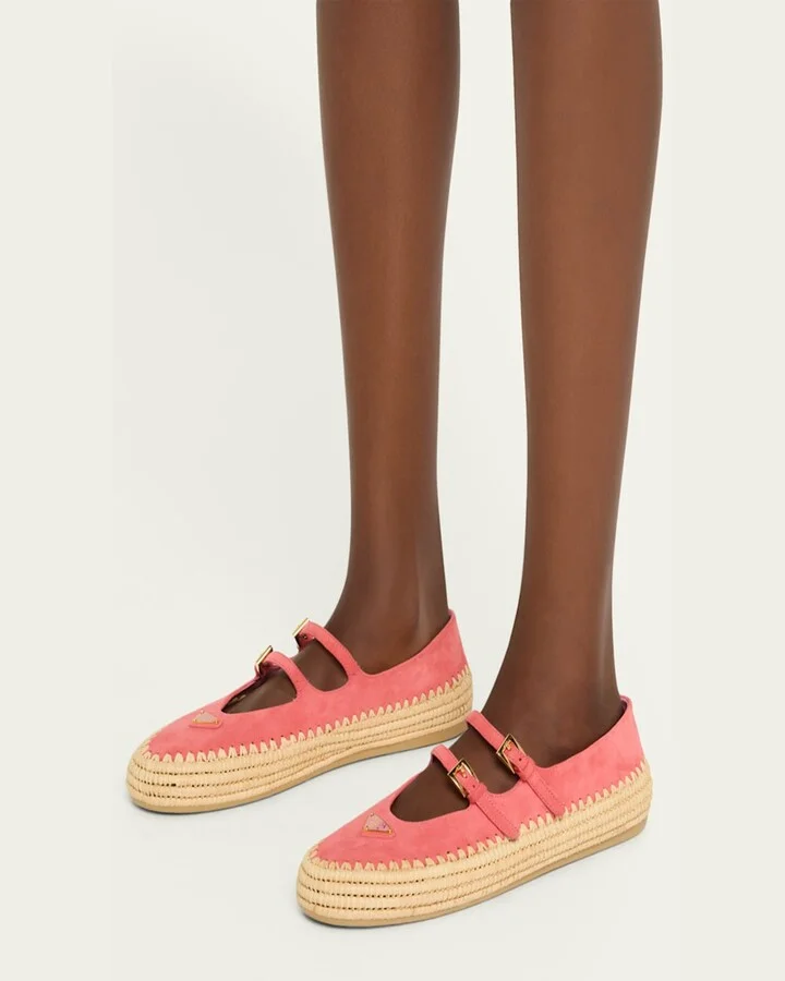 Suede Double Mary Jane Strap Espadrilles - Image 6