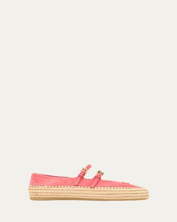 Suede Double Mary Jane Strap Espadrilles