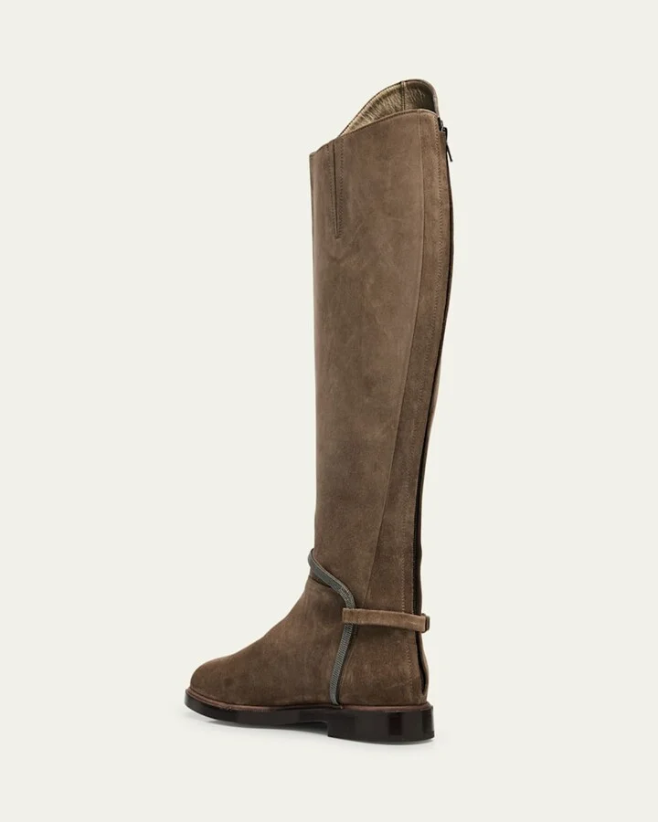 Suede Equestrian Boots with Monili Riding Detail - Image 5