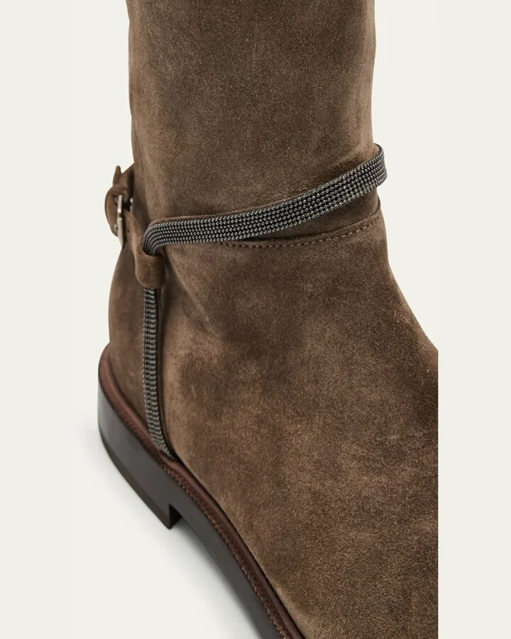 Suede Equestrian Boots with Monili Riding Detail - Image 6