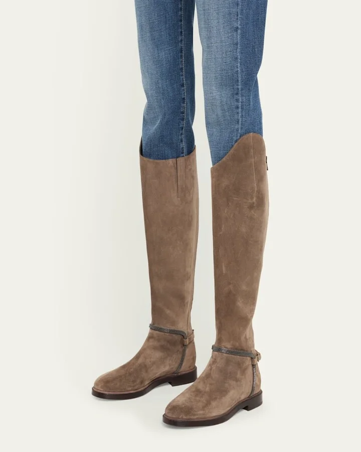 Suede Equestrian Boots with Monili Riding Detail - Image 8