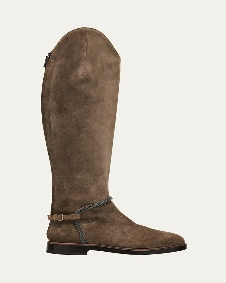 Suede Equestrian Boots with Monili Riding Detail