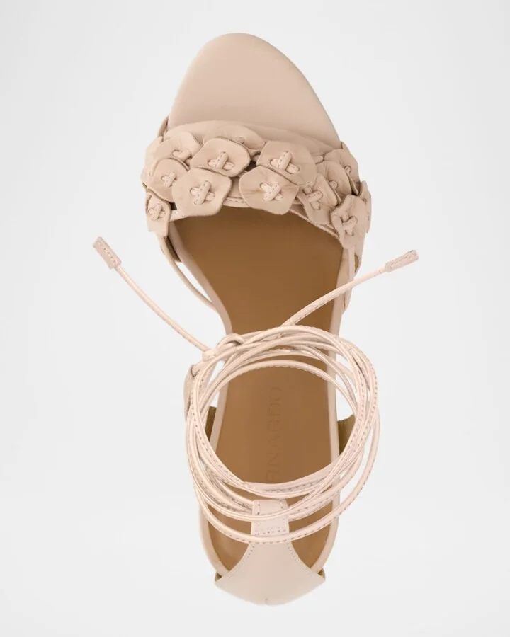 Suede Floral Ankle-Wrap Sandals - Image 2