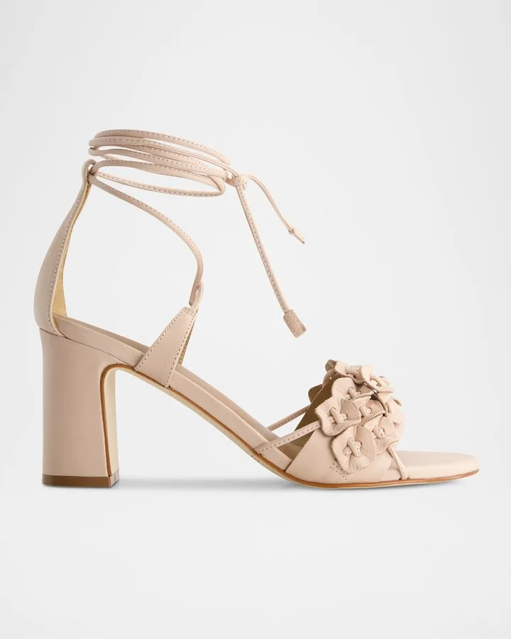 Suede Floral Ankle-Wrap Sandals