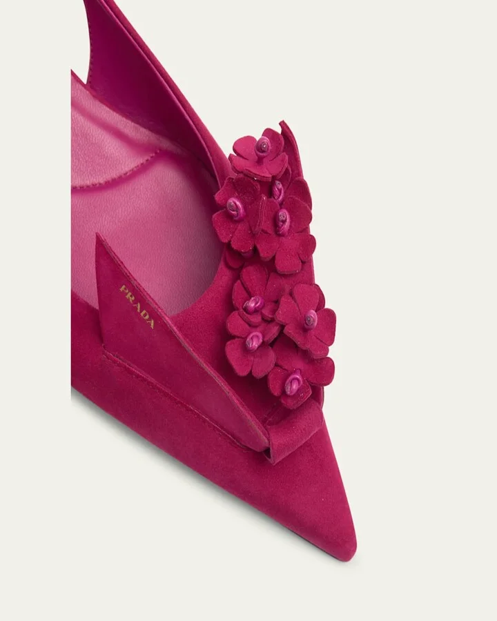Suede Flower Slingback Pumps - Image 3