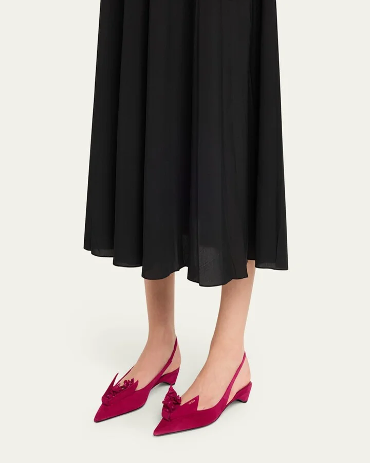Suede Flower Slingback Pumps - Image 4