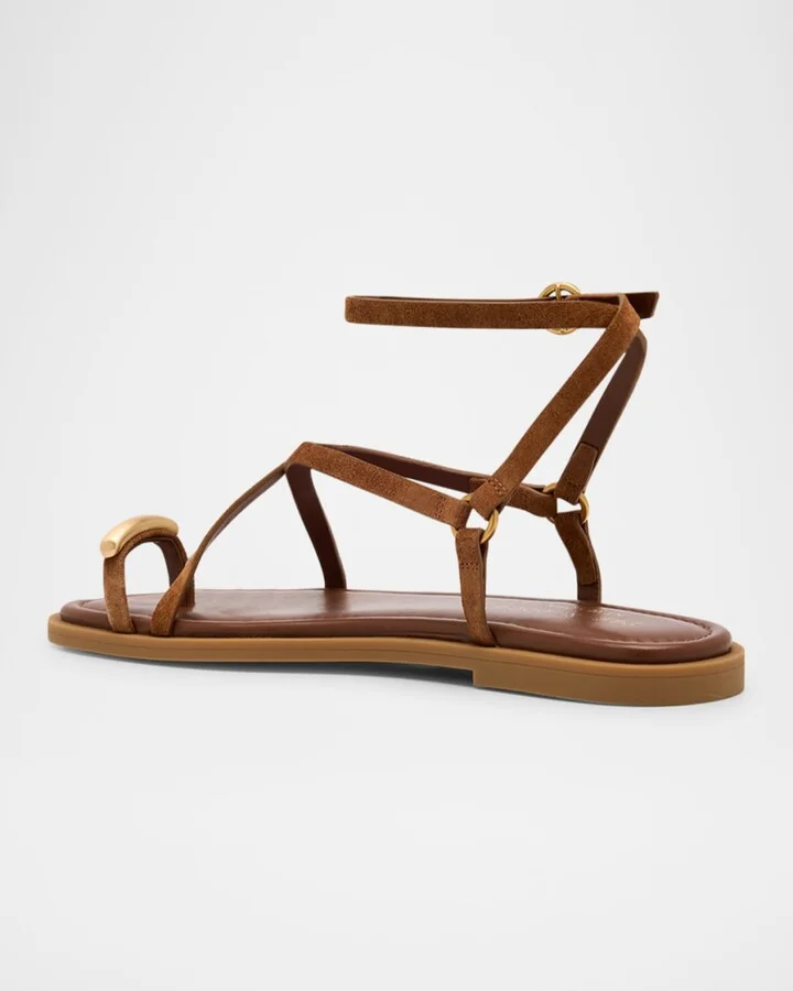 Suede Geo Strappy Toe-Ring Sandals - Image 3
