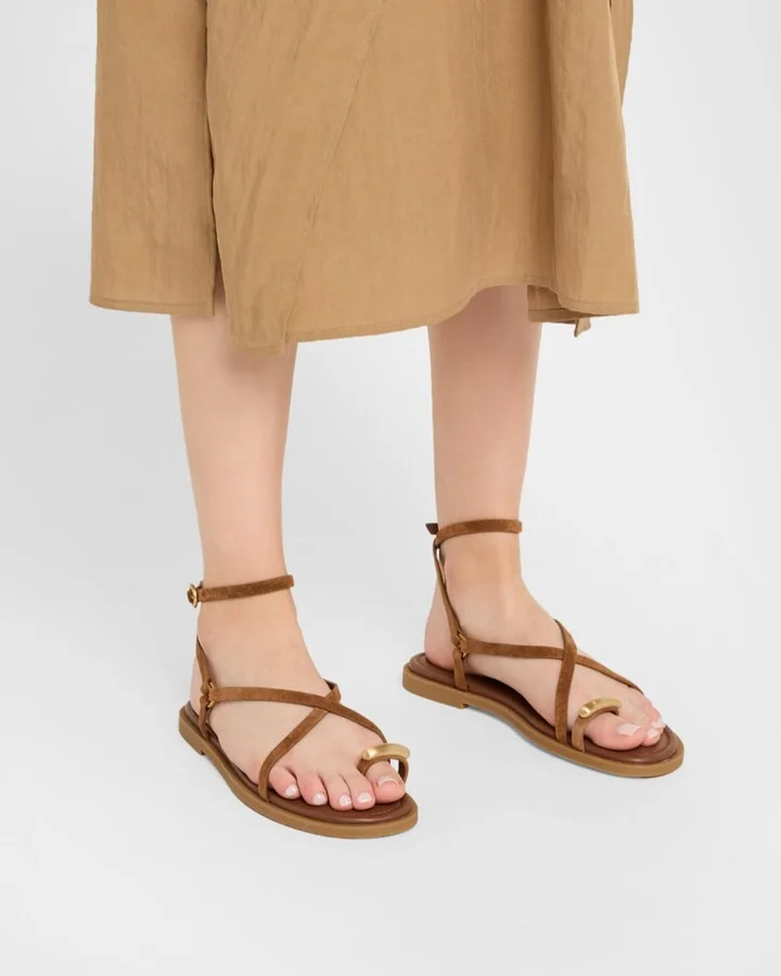Suede Geo Strappy Toe-Ring Sandals - Image 5