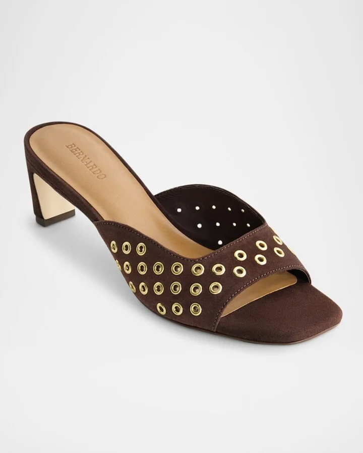Suede Grommet Slide Mule Sandals - Image 3