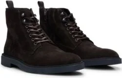 Suede half boots with side zip and signature accents- Dark Brown Men's Boots size 9