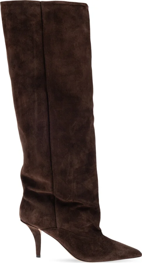 Suede Heeled Boots `Ines`, , - Brown