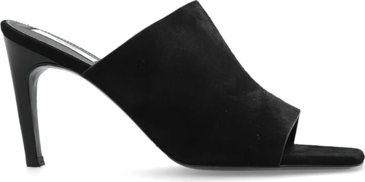 Suede Heeled Mules, , - Black