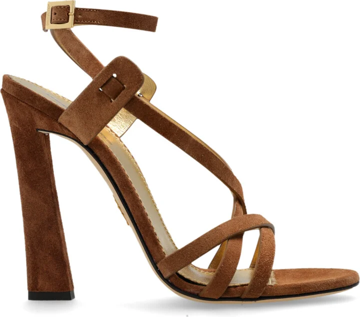 Suede Heeled Sandals, , - Brown