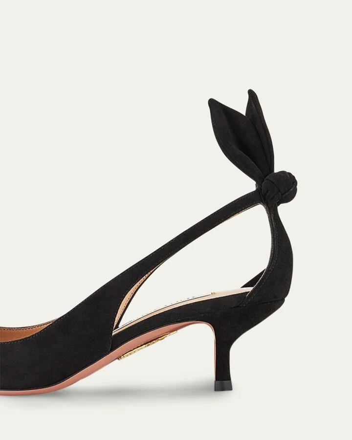 Suede Knotted Bow Kitten-Heel Pumps - Image 4