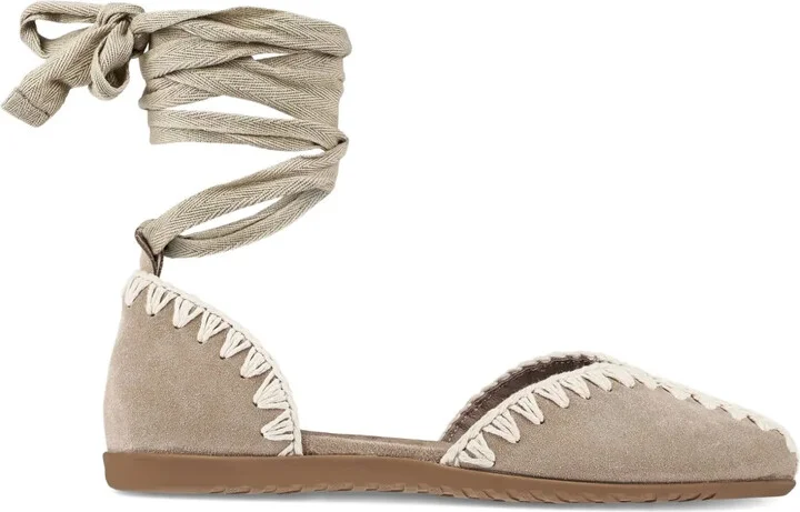 Suede Lace-Up Flat Sandals
