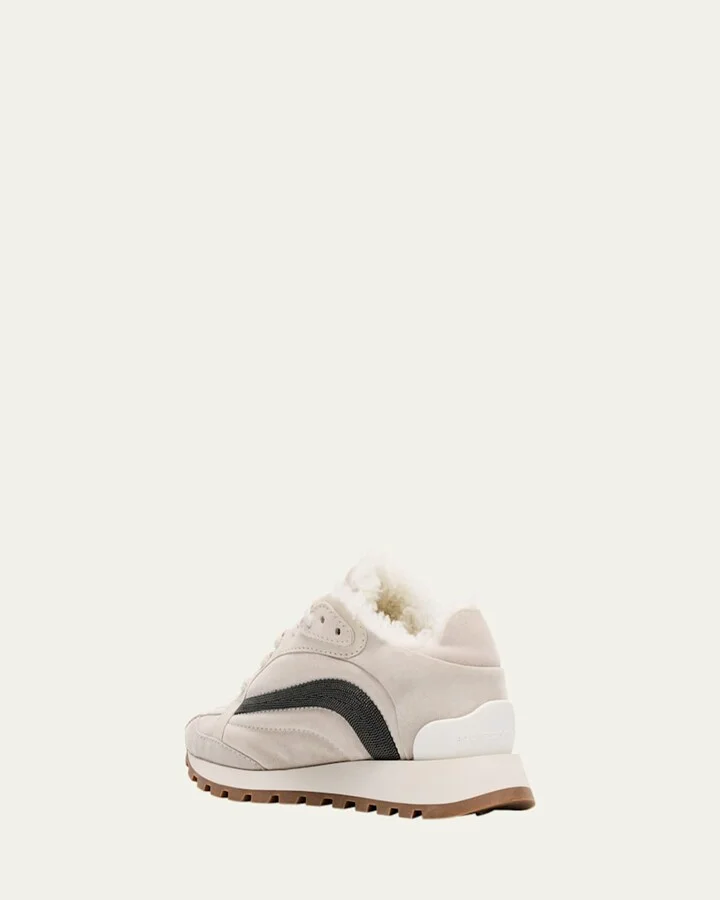 Suede Lace Up Sneaker With Shearling Lining - Image 4