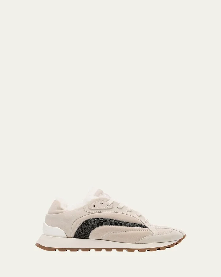 Suede Lace Up Sneaker With Shearling Lining