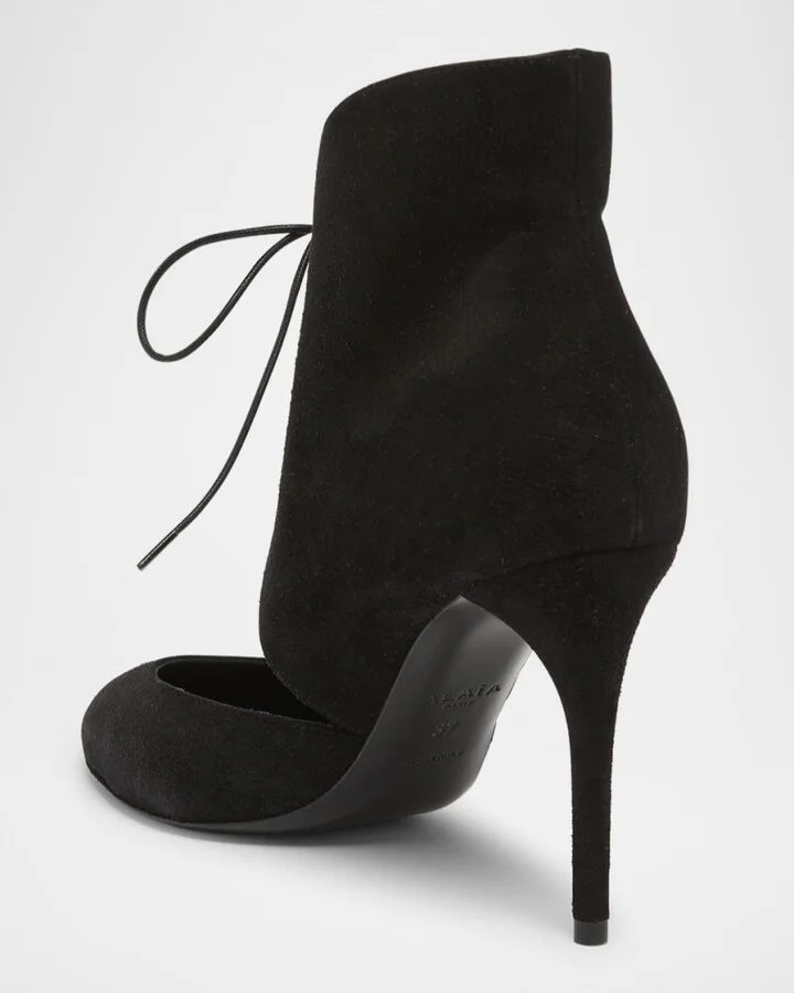 Suede Lace-Up Stiletto Pumps - Image 3