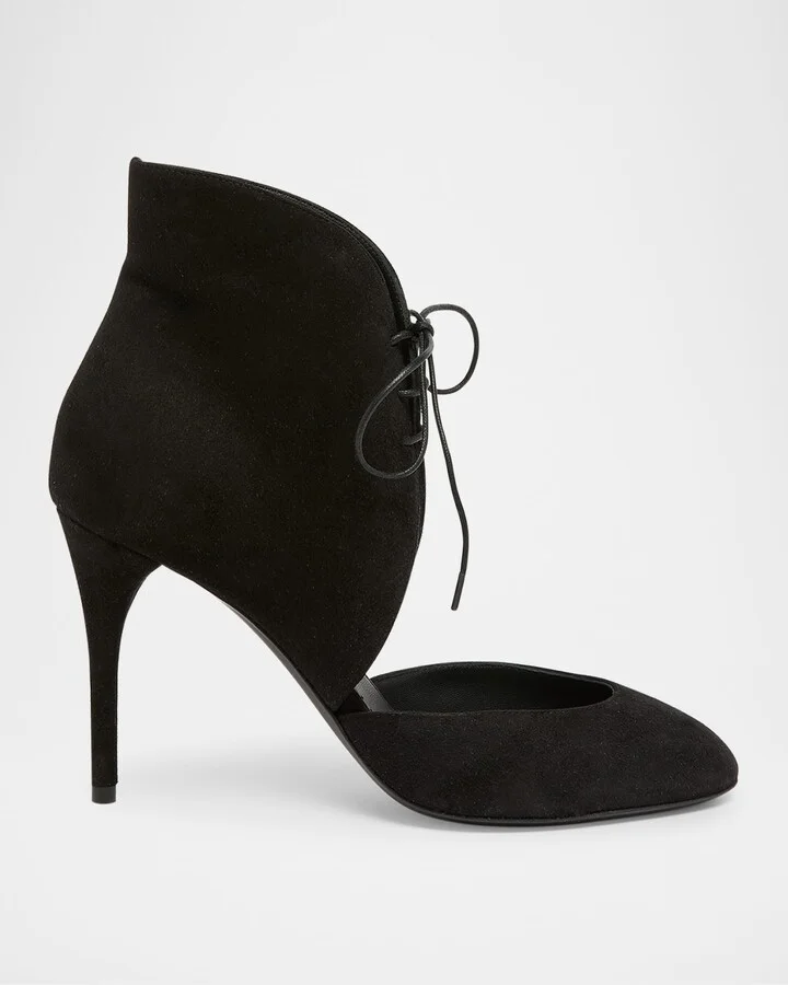 Suede Lace-Up Stiletto Pumps