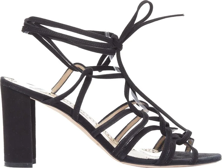 Suede Leather Lace Up Strappy Block Heels
