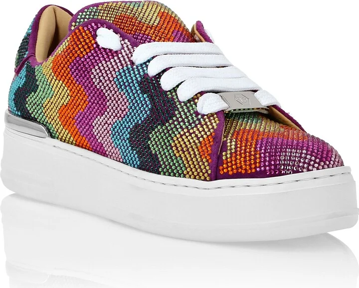 Suede Lo-Top Sneakers with Crystals Waves Rainbow