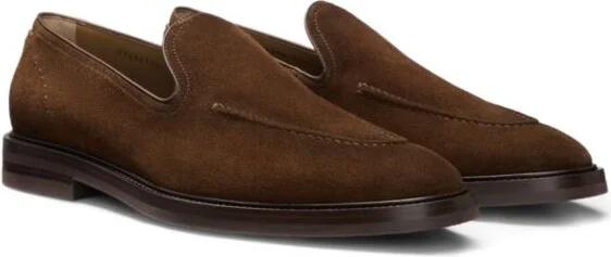 Suede loafers with leather piping