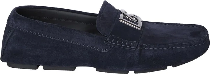 Suede Logo Blue Loafer