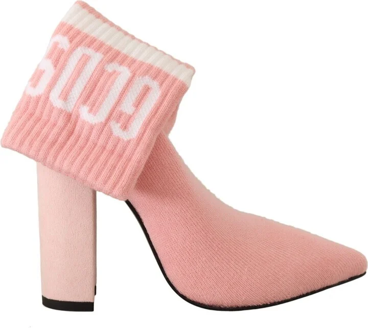 Suede Logo Socks Block Heel Ankle Boots Women's Shoes