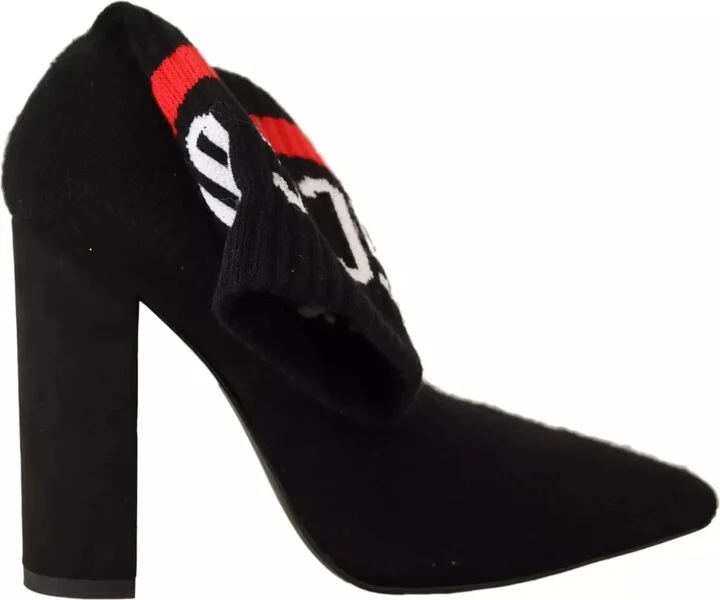Suede Logo Socks Block Heel Ankle Boots Women's Shoes (Pre-Owned)