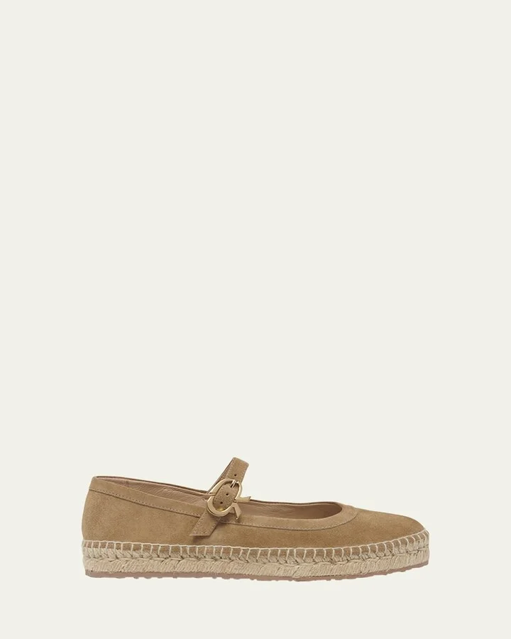 Suede Mary Jane Ballerina Espadrilles