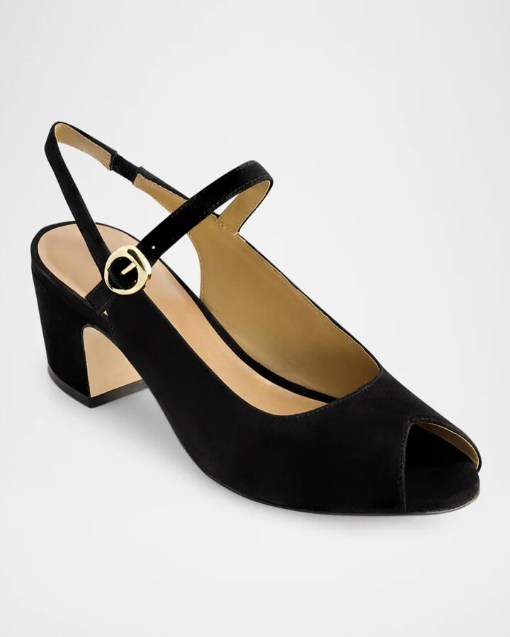 Suede Mary Jane Peep Slingback Pumps - Image 7