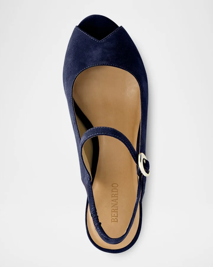 Suede Mary Jane Peep Slingback Pumps - Image 8