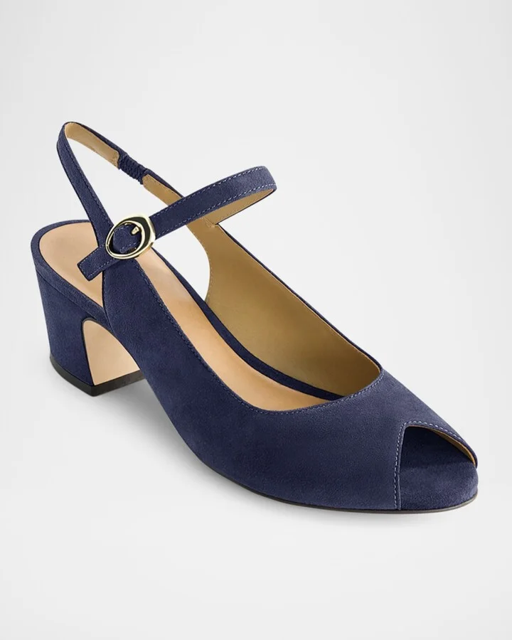 Suede Mary Jane Peep Slingback Pumps - Image 9